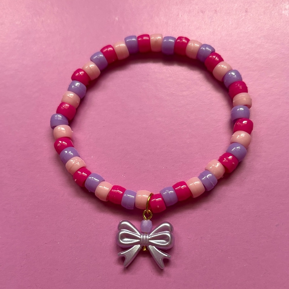 Colorful Beaded Kids Bracelet with Bow Charm